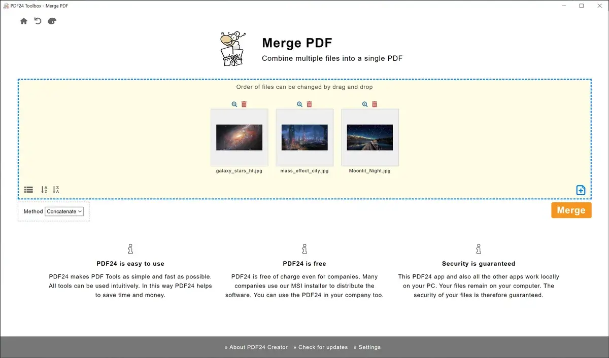 PDF24 Creator 合并 PDF 文件界面