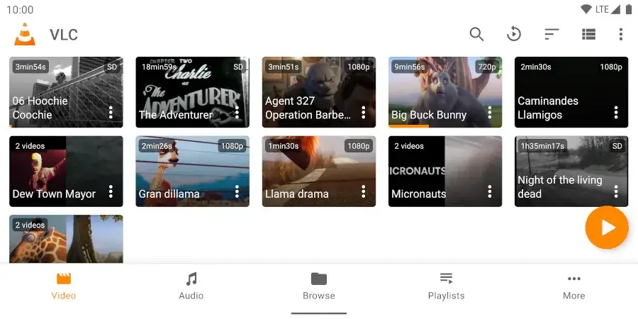 VLC Android 版视频媒体库中的缩略图、时长和分辨率信息