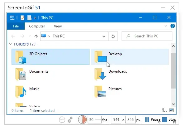 ScreenToGif 官方区域录制界面框选 Windows 文件窗口